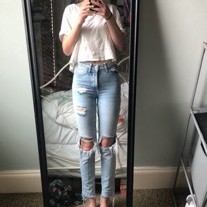 Distressed straight leg jeans